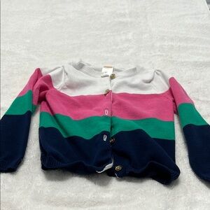 Girls Striped Pink, Green, and Navy Cardigan